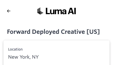 Original Luma job-page header naming its US creative role and New York location.